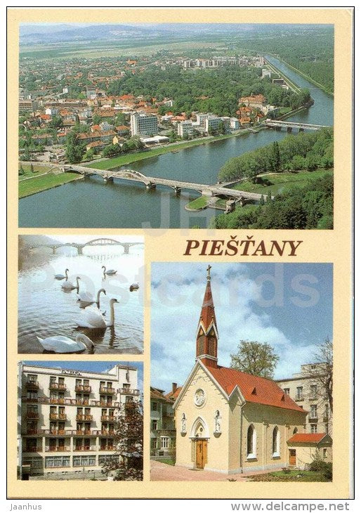 Piestany - chapel - spa Jalta - bridge - swan - Slovakia - unused - JH Postcards