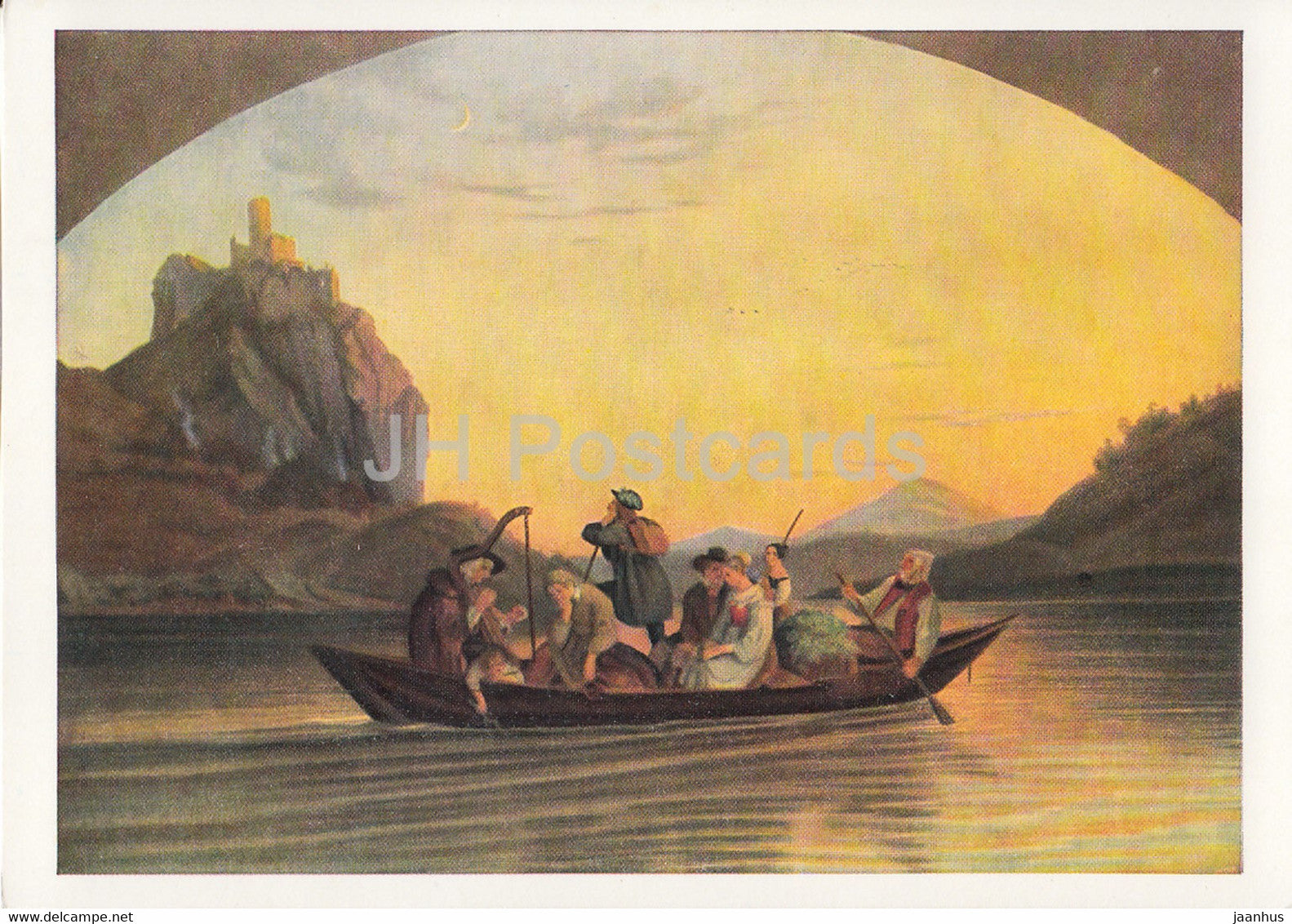 painting by Ludwig Richter - Uberfahrt uber die Elbe am Schreckenstein - 9027 - German art - Germany DDR - unused - JH Postcards