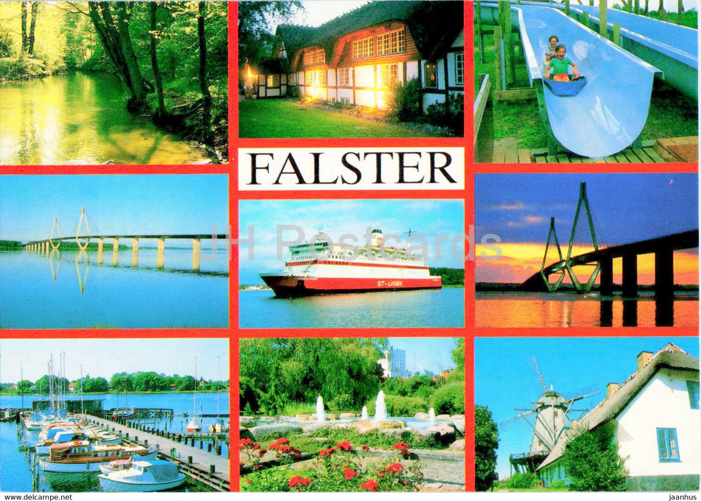 Falster - ship - boat - windmill - multiview - Denmark - unused - JH Postcards