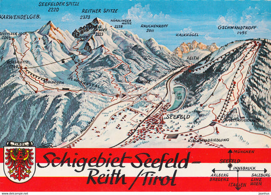 Schigebiet Seefeld - Reith - map - mountain - Tirol - Austria - unused - JH Postcards