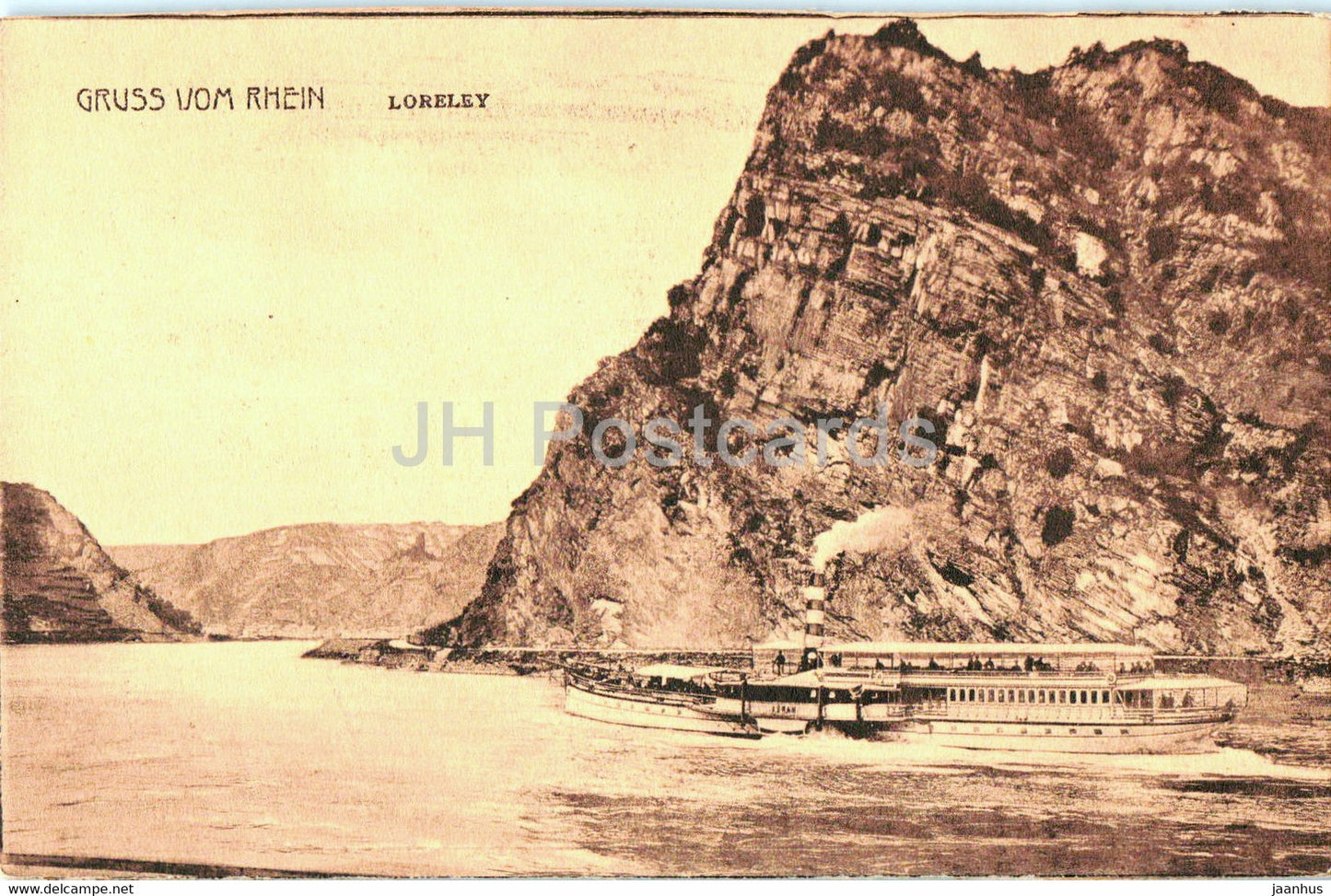 Gruss vom Rhein - Loreley - ship - old postcard - Germany - unused - JH Postcards