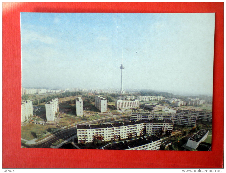 new residential areas Lazdynai and Karolinishkes - TV Tower - Vilnius - 1986 - USSR Lithuania - unused - JH Postcards