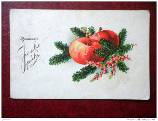 Christmas Greeting Card - apples - circulated in Estonia 1938 - Estonia - used - JH Postcards