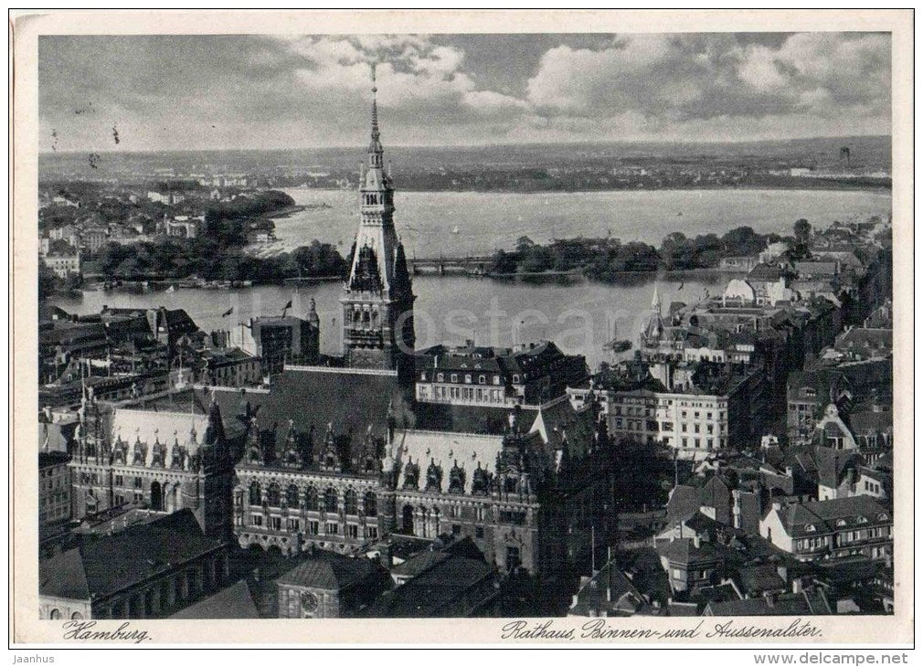 Hamburg - Rathaus , Binnen- und Aussenalster - 461 - Olympische Spiele 1936 - olympic games - Germany - 1936 gelaufen - JH Postcards