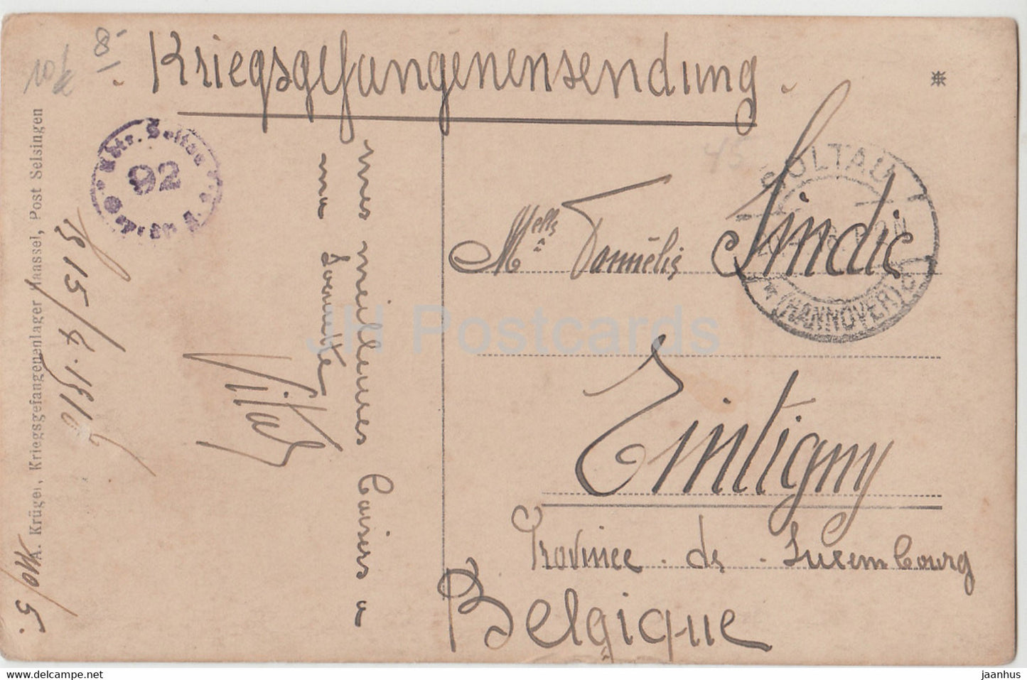 Kriegsgefangenenlager Haassel - Kriegsgefengenensendung - Militär - alte Postkarte - 1918 - Belgien - gebraucht