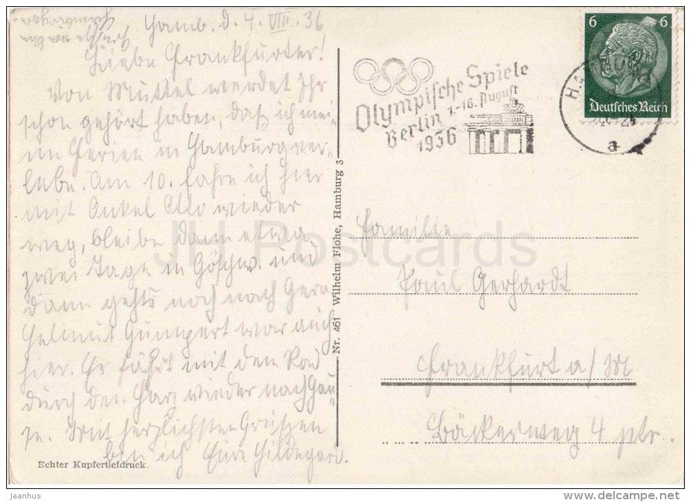 Hamburg - Rathaus , Binnen- und Aussenalster - 461 - Olympische Spiele 1936 - olympic games - Germany - 1936 gelaufen - JH Postcards