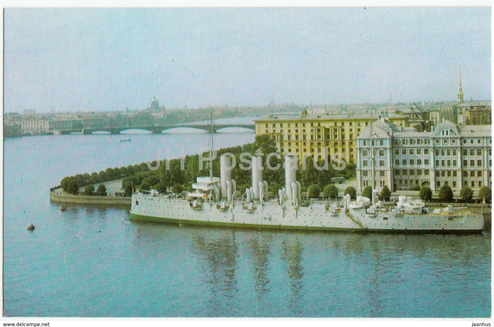 St Petersburg - Leningrad - Petrogradskaya Embankment - cruiser Aurora - warship - 1974 - Russia USSR - unused - JH Postcards