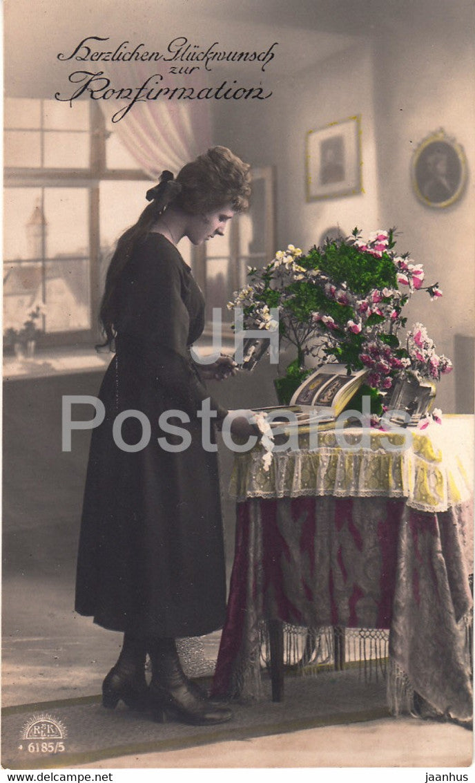 Greeting Card - Herzlichen Gluckwunsch zur Konfirmation - woman - RSLK 6185/5 - old postcard - 1922 - Germany - used - JH Postcards