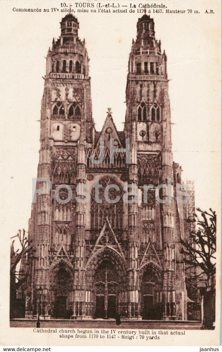 Tours - LA Cathedrale - cathedral - 10 - old postcard - France - unused - JH Postcards