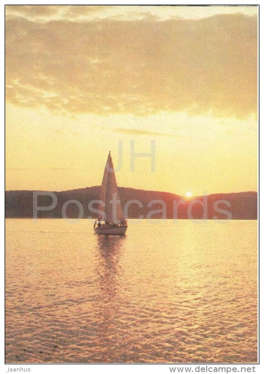 sailing boat - sunset - 1985 - Russia USSR - unused - JH Postcards