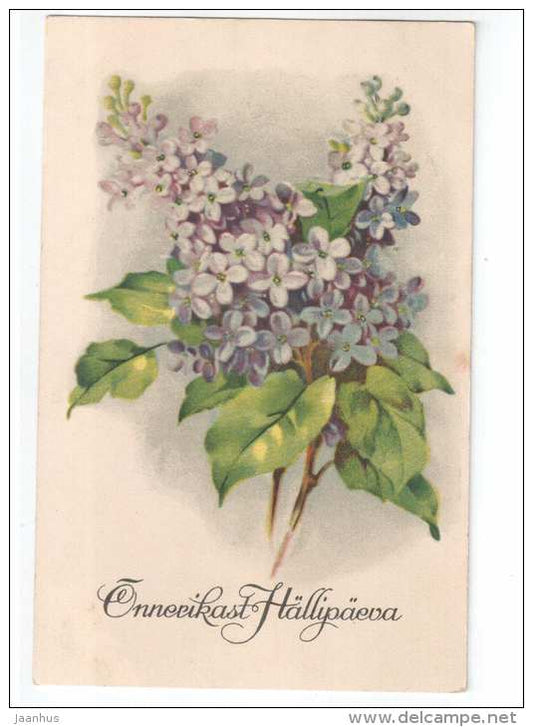 Greeting Card - flowers - lilac - old postcard - circulated in Estonia - used - JH Postcards