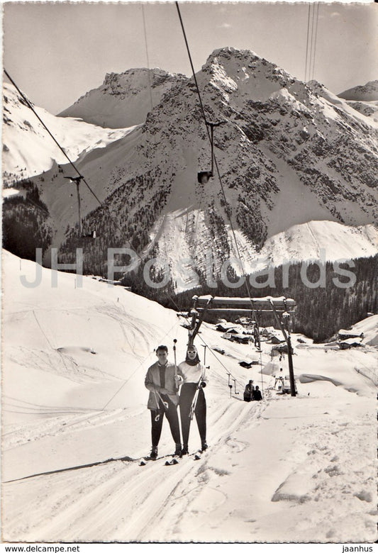 Carmenna Skilift mit Schiesshorn u Amsellfluh - ski resort - skiing - 1953 - Switzerland - used - JH Postcards