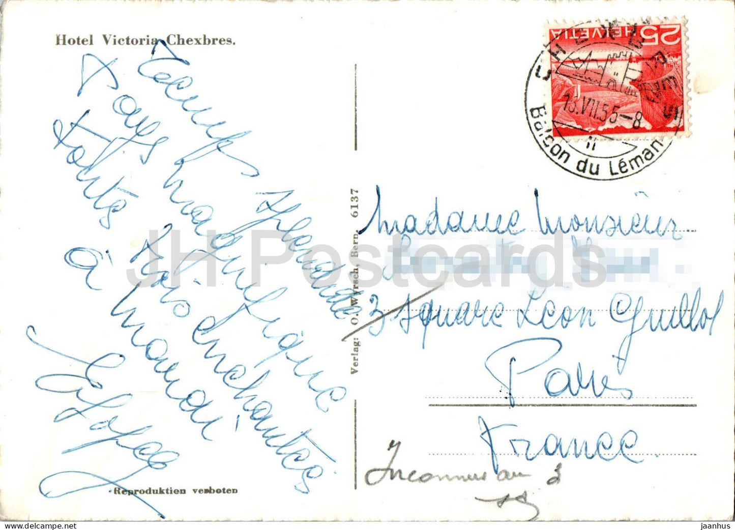 Hotel Victoria Chexbres – alte Postkarte – 1955 – Schweiz – gebraucht 