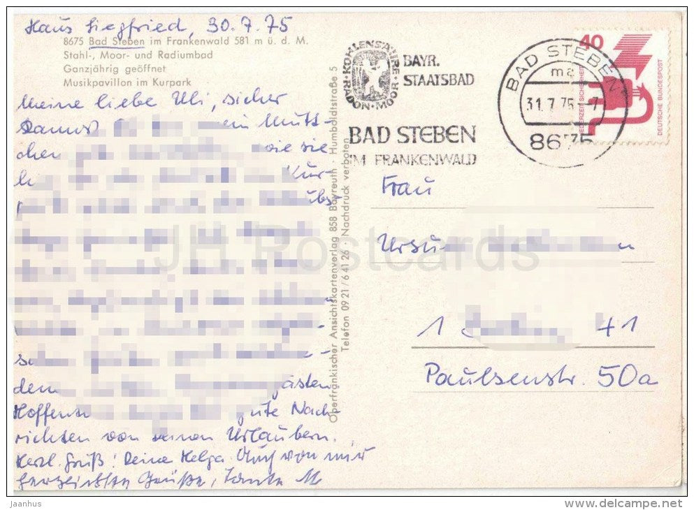 Bad Steben im Frankenwald - Musikpavillon in Kurpark - Music Pavilion - 1975 gelaufen - JH Postcards