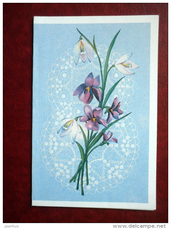 8 March Greeting card - by O. Dolgikh - flowers - 1988 - Russia USSR - unused - JH Postcards