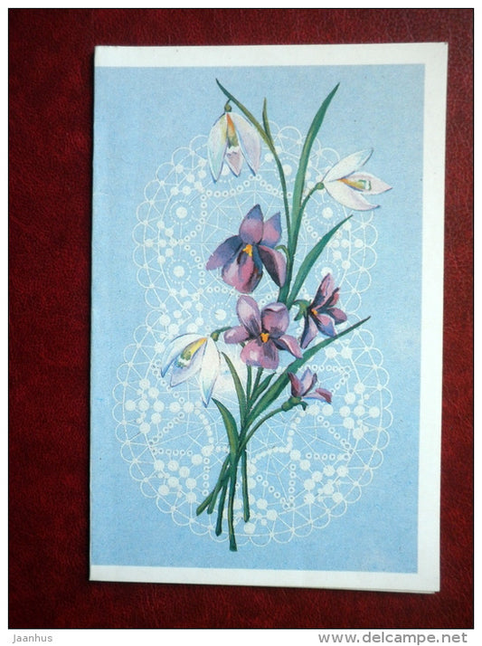 8 March Greeting card - by O. Dolgikh - flowers - 1988 - Russia USSR - unused - JH Postcards