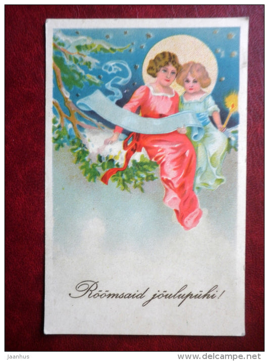 Christmas Greeting Card - children - candle - circulated in Estonia 1938 , Keila AG - Estonia - used - JH Postcards