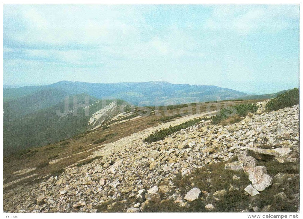 view from Lucni hora , Vysoke Kolo and Kotel in the background - Krkonose - Czechoslovakia - Czech - used 1994 - JH Postcards