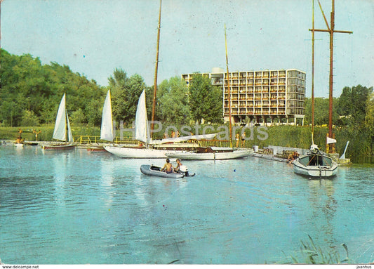 Greetings from the lake Balaton - sailing boat - hotel - 1973 - Hungary - used - JH Postcards