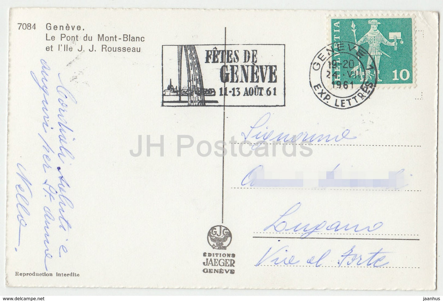 Geneve - Genf - Le Pont du Mont-Blanc et I'lle JJ Rousseau - Auto - 7084 - Schweiz - 1961 - gebraucht