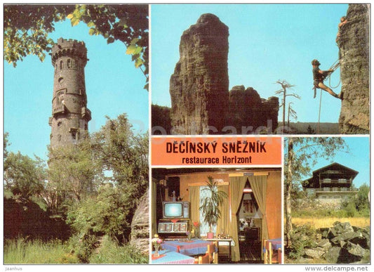 Decinsky Sneznik - restaurant Horisont - tower - Czechoslovakia - Czech - used 1987 - JH Postcards