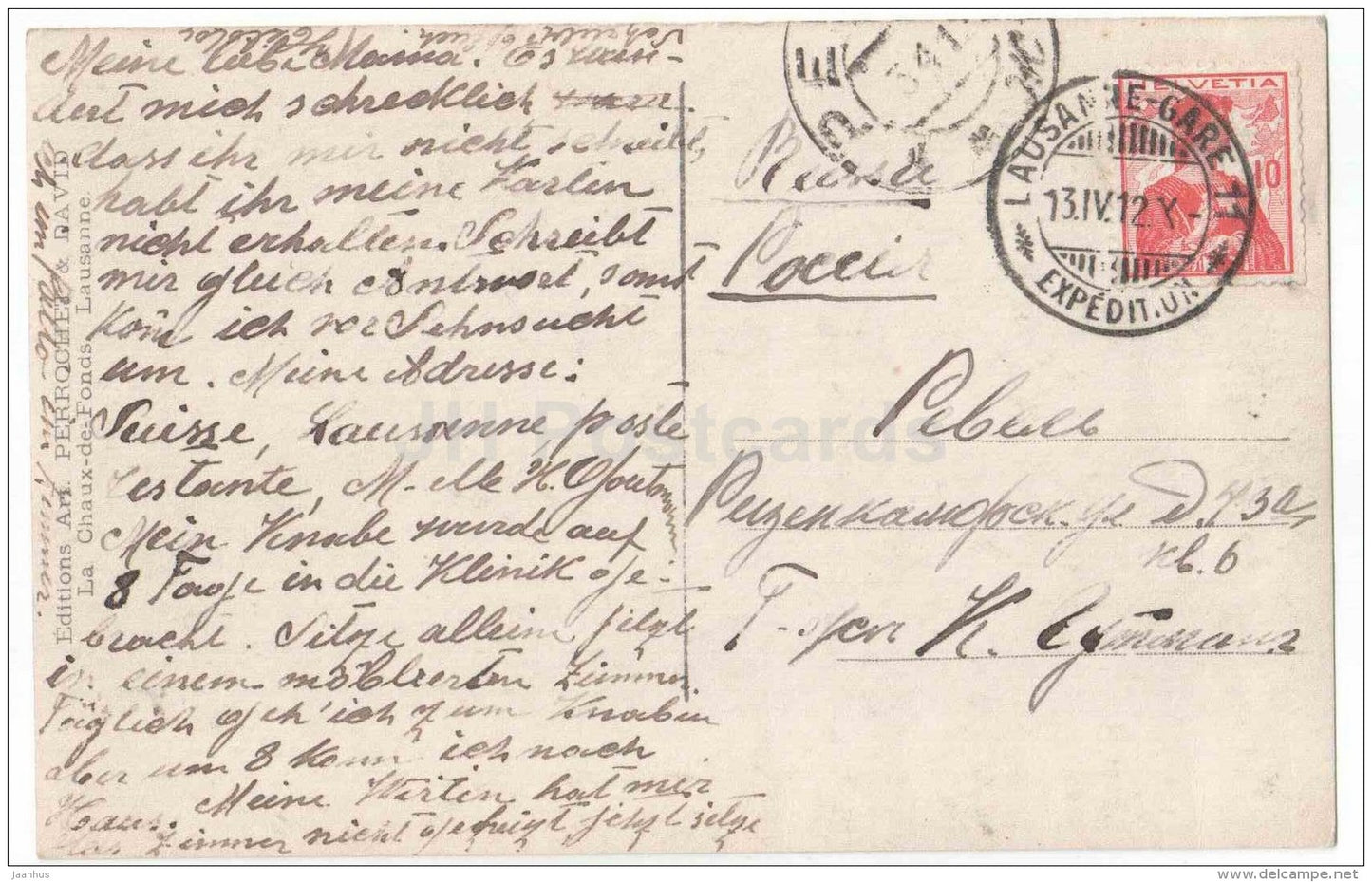 Pont Chauderon et les Alpes - Lausanne - 145 - Switzerland - sent from Switzerland Lausanne to Estonia 1912 - JH Postcards