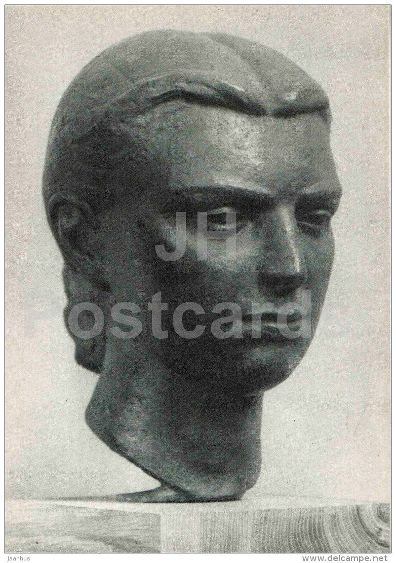 sculpture by Juozas Mikenas - Portrait of Woman Artist , 1948-49 - lithuanian art - unused - JH Postcards