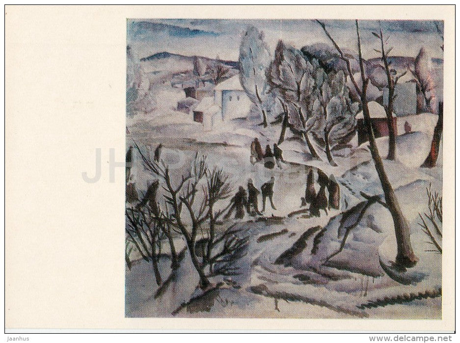 painting by A. Kravchenko - Frozen pond , 1923 - Russian art - 1977 - Russia USSR - unused - JH Postcards