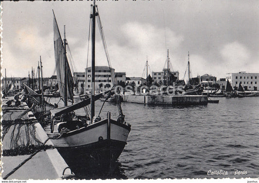 Cattolica - Porto - port - sailing boat - old postcard - 1950s - Italy - used - JH Postcards