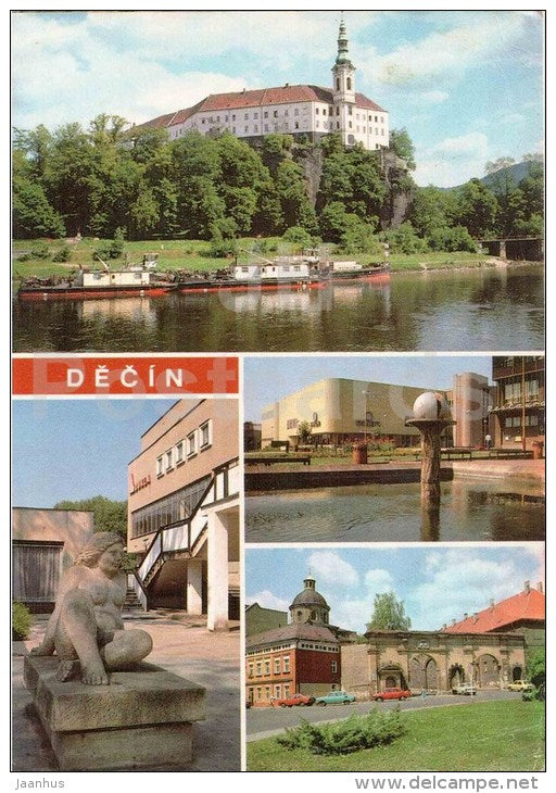 Decin - castle - restaurant Dukla - fountain - Castle square - Czechoslovakia - Czech - used 1987 - JH Postcards