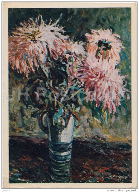 illustration by M . Bormeister - chrysanthemum - flowers - 1966 - Estonia USSR - used - JH Postcards