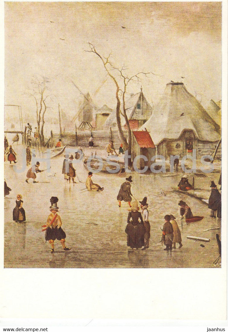 painting by Hendrick Avercamp Averkamp - Eislauf - detail - Skating - Dutch art - 1969 - Germany - unused - JH Postcards