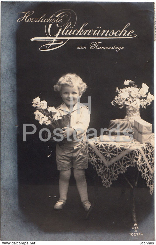 Greeting Card - Herzlichste Gluckwunsche zum Namenstage - boy - WSSB 1027/4 - old postcard - 1920 - Germany - used - JH Postcards