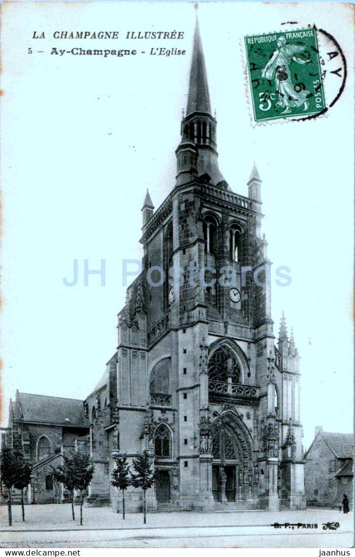 Ay Champagne - L'Eglise - La Champagne Illustree - 5 - church - old postcard - 1909 - France - used - JH Postcards