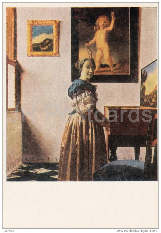 painting by Johannes Vermeer - Lady and harpsichord - Dutch art - 1986 - Russia USSR - unused - JH Postcards