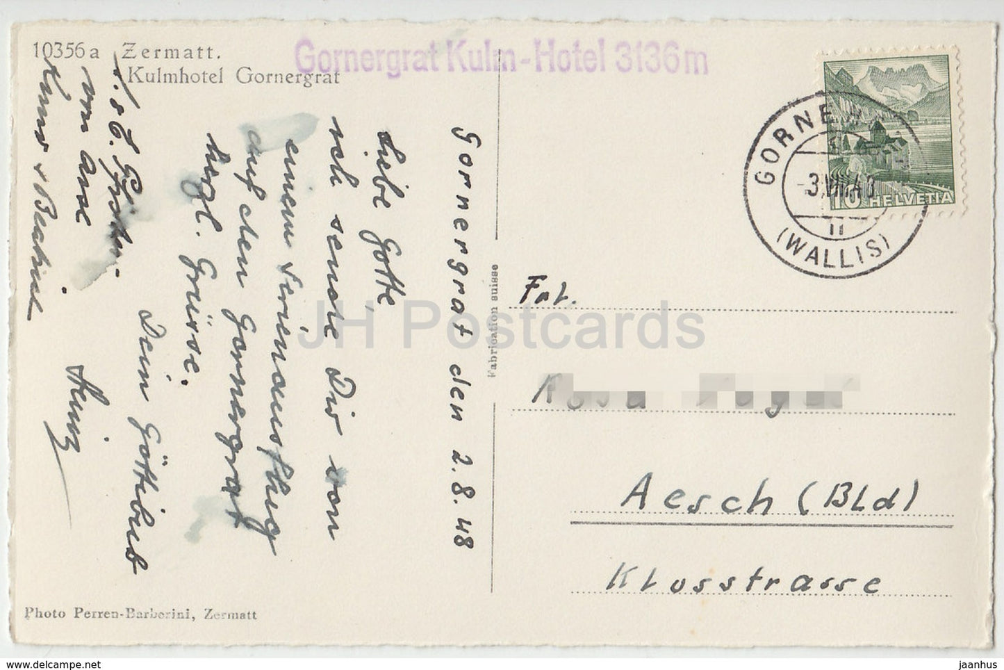 Zermatt - Kulmhotel Gornergrat - 10356 - Switzerland - 1948 - used