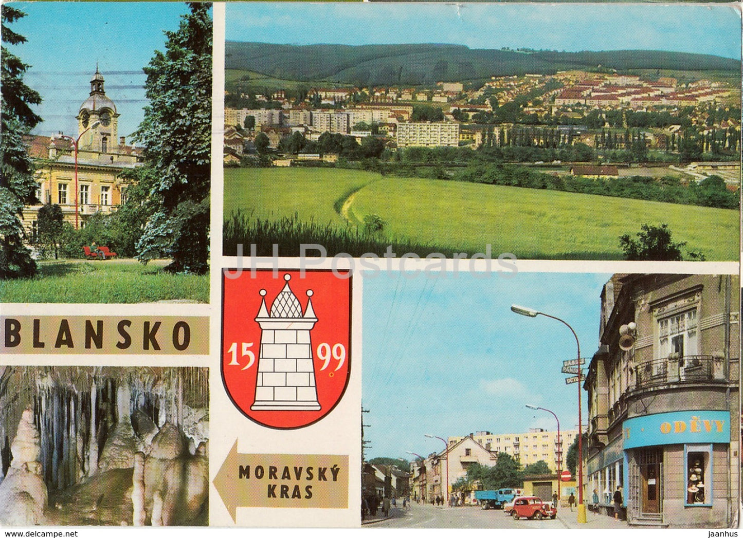 Blansko - town hall - general view - Moravsky Kras - town centre -  multiview - Czechoslovakia - Czech Republic - used - JH Postcards