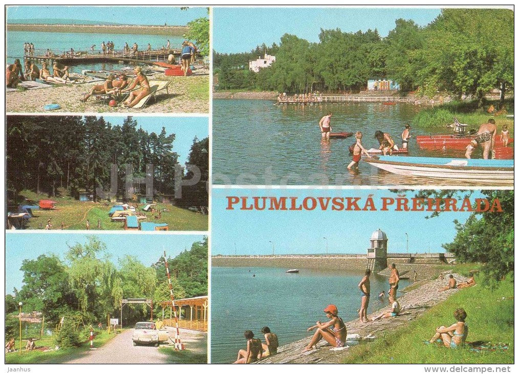 Plumlovska Prehrada - Plumlov dam - beach - boat - camping area - Czechoslovakia - Czech - unused - JH Postcards