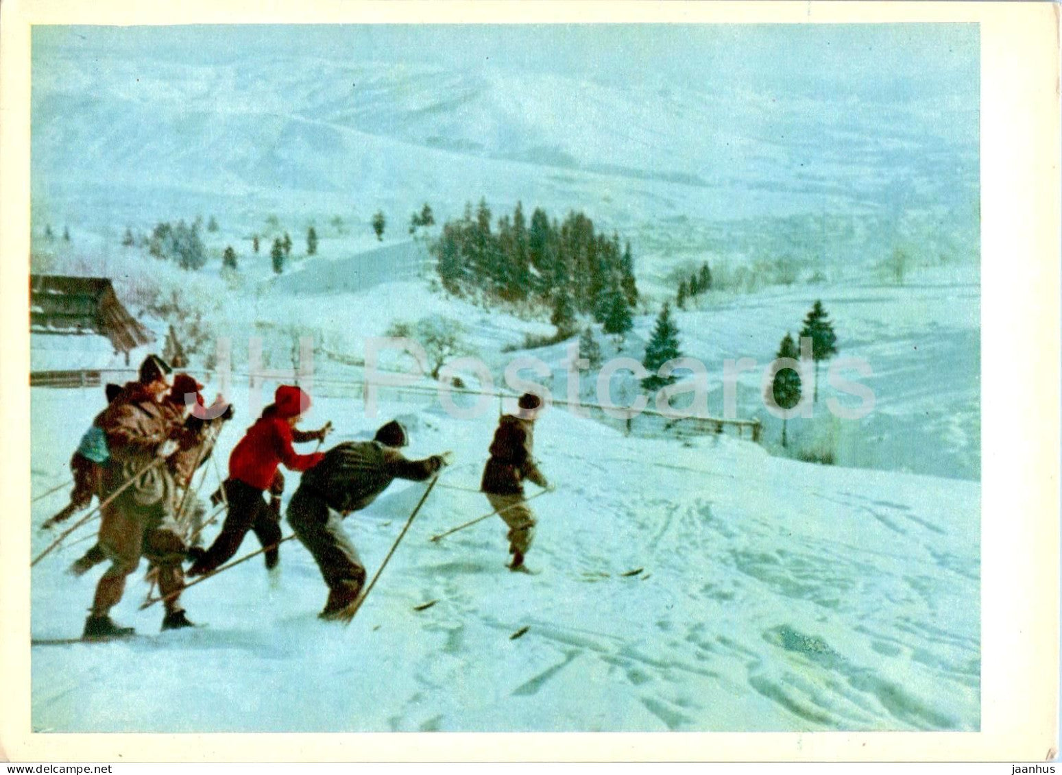 Carpathian Mountains - Karpaty - Region - Tourists on Skis - skiing - 1962 - Ukraine USSR – unused – JH Postcards