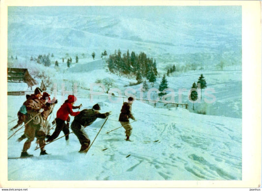 Carpathian Mountains - Karpaty - Region - Tourists on Skis - skiing - 1962 - Ukraine USSR – unused – JH Postcards