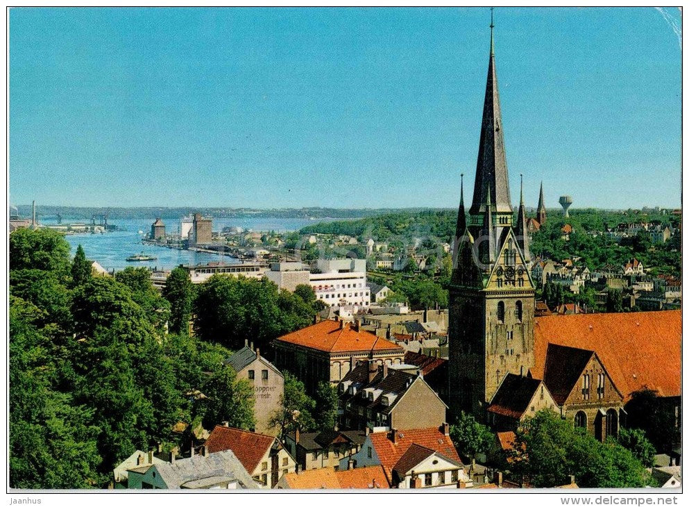 Flensburg - Förde mit Nikolaikirche - church - Germany - 1977 gelaufen - JH Postcards