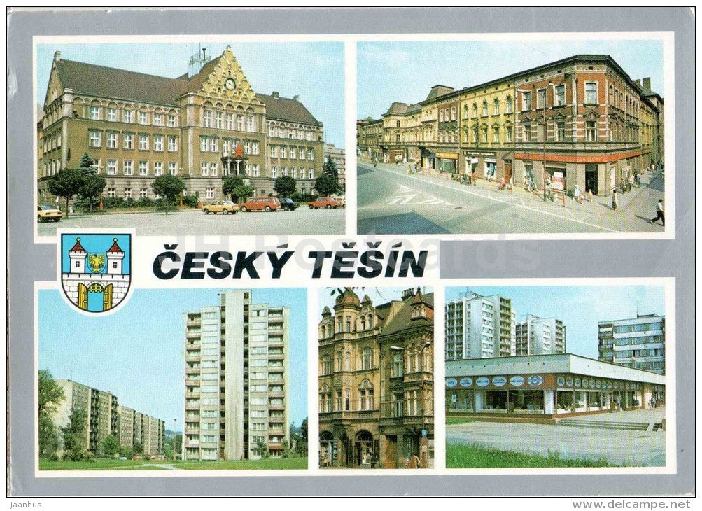 Cesky Tesin - architecture - town views - store - Czechoslovakia - Czech - used 1986 - JH Postcards