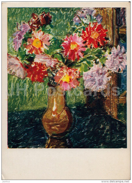 illustration by M . Bormeister - Aster in a vase - flowers - 1965 - Estonia USSR - used - JH Postcards