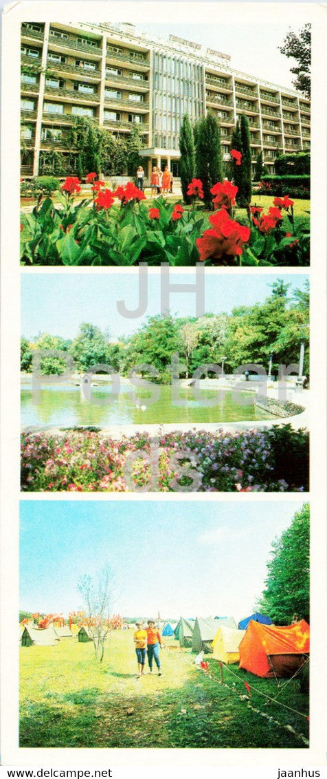 Yevpatoria Tourist Hotel - Saki - In the city park - Tourists camping - Crimea - 1985 - Ukraine USSR - unused - JH Postcards