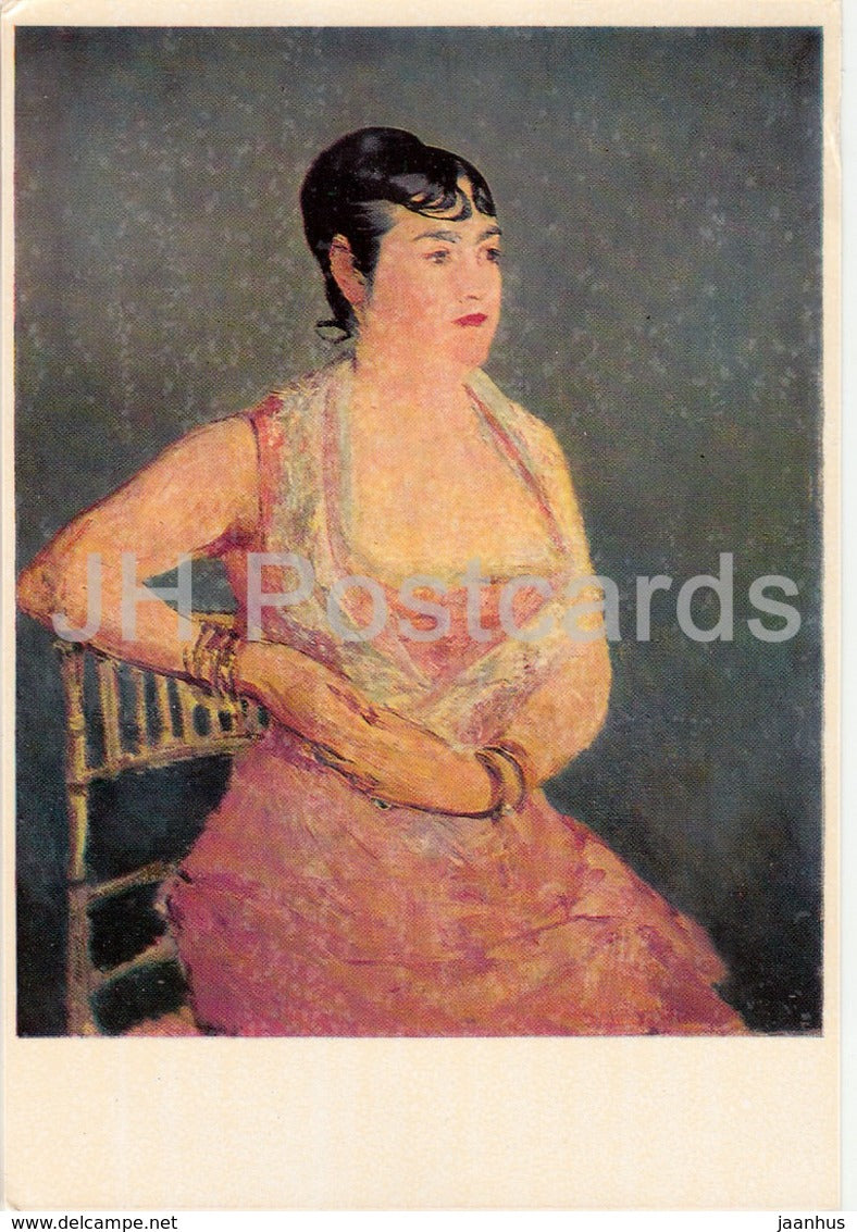 painting by Edouard Manet - Portrait of a lady in pink - French art - Germany DDR - unused - JH Postcards