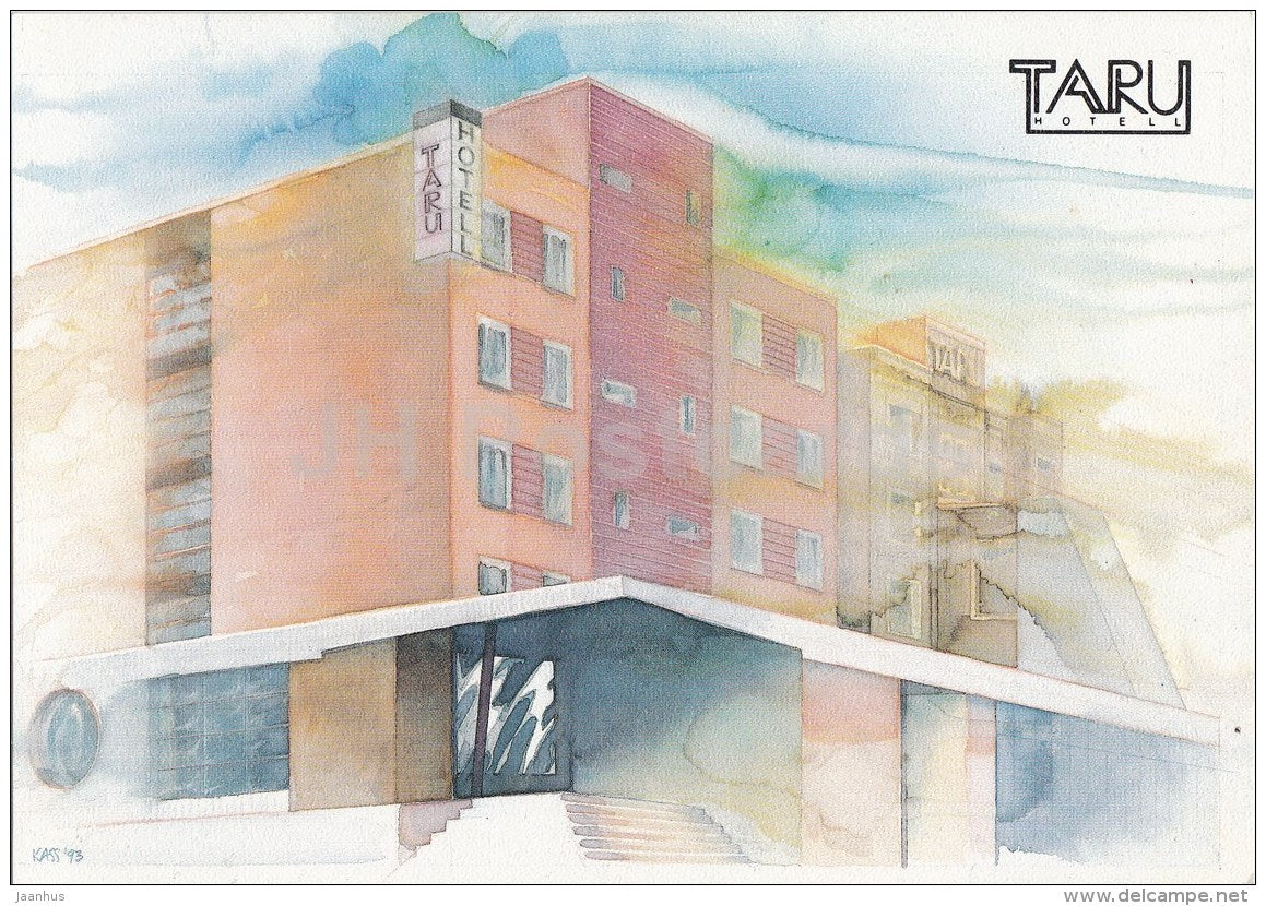 hotel Taru - illustration by J. Kass - Tartu - 1993 - Estonia USSR - unused - JH Postcards