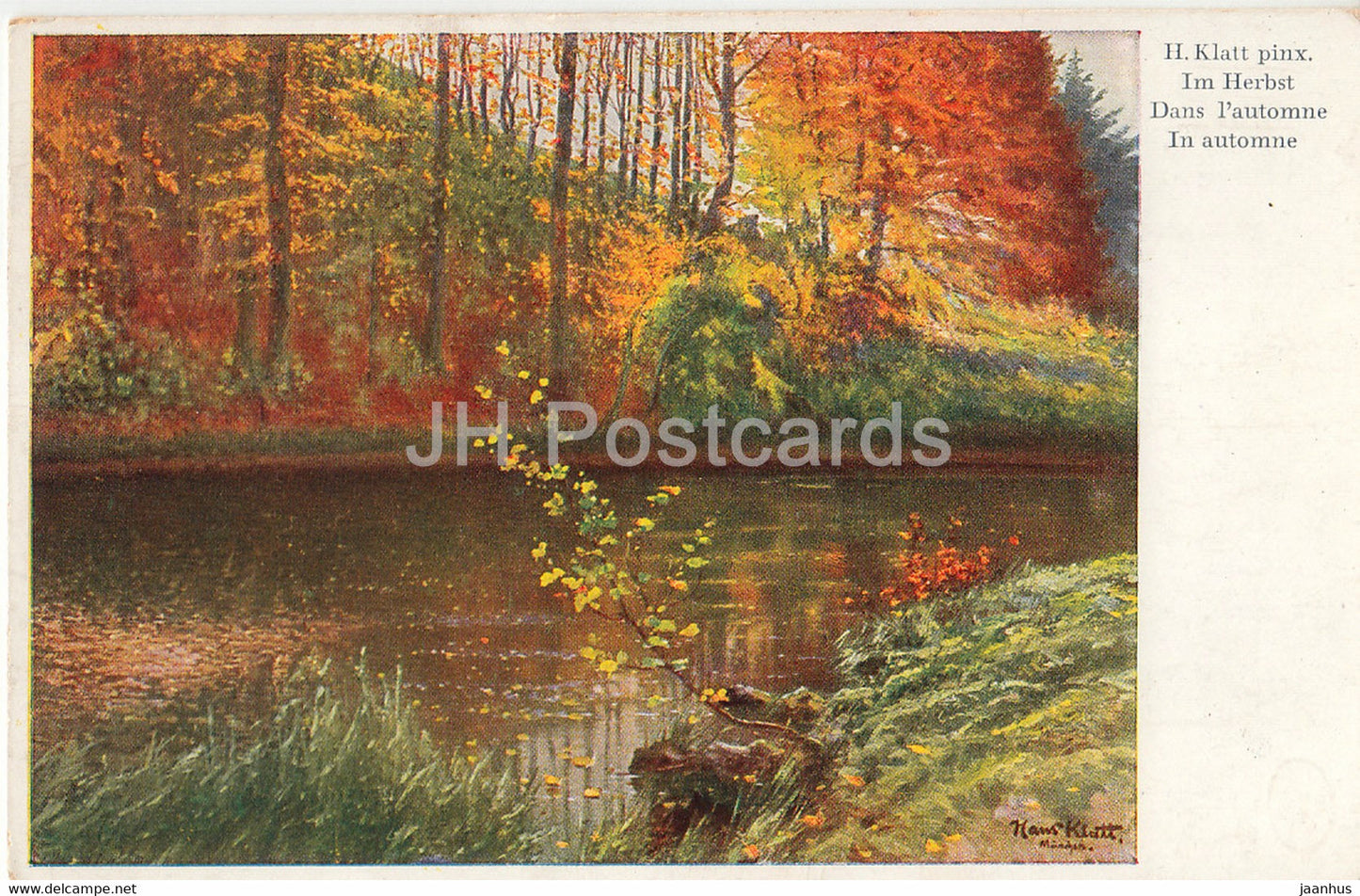 painting by Hans Klatt - Im Herbst - autumn - 988 - German art - old postcard - Germany - used - JH Postcards