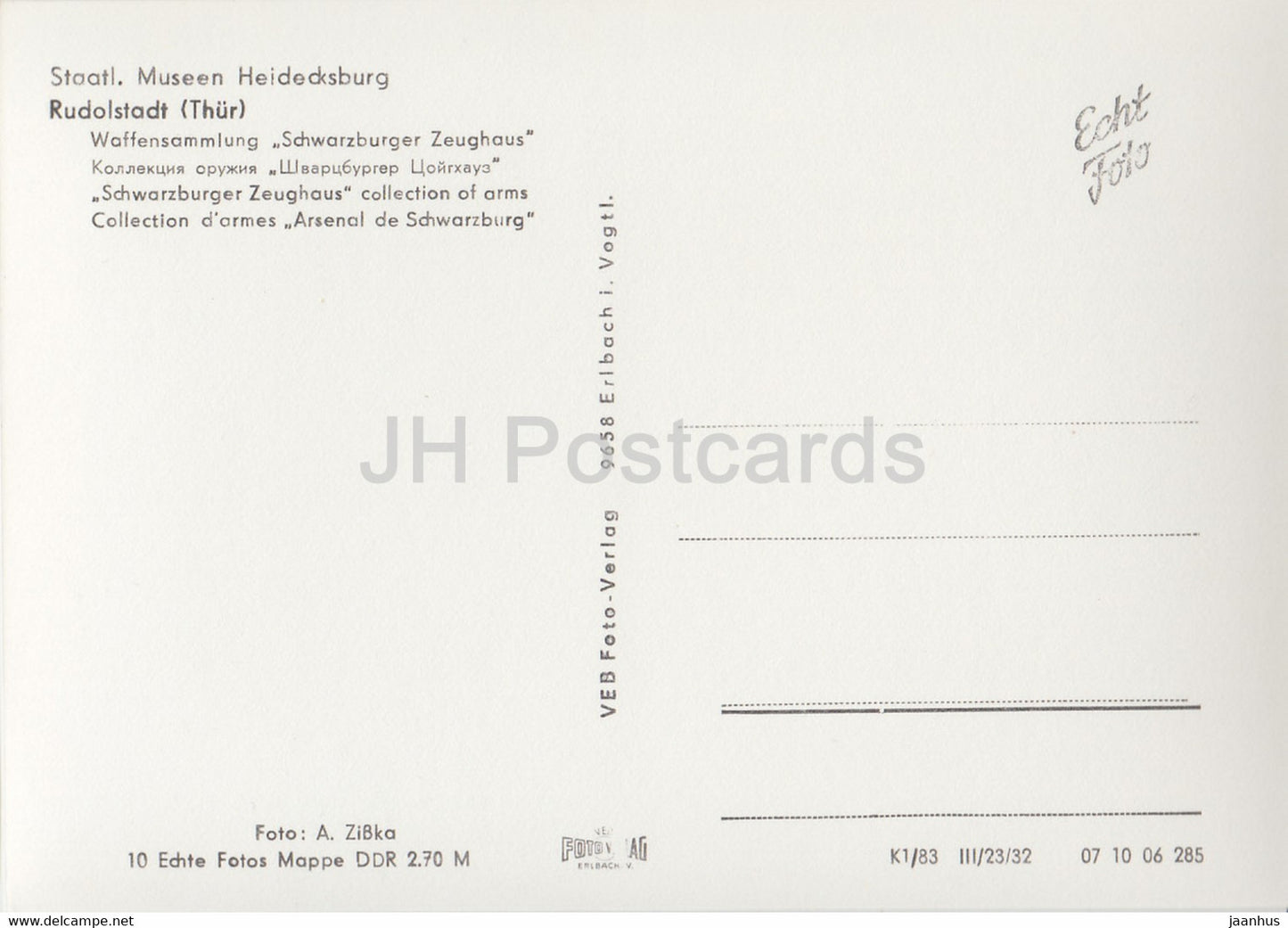 Rudolstadt - Waffensammlung Schwarzburger Zeughaus - 1 - Staatl. Museen Heidecksburg - DDR Deutschland - unbenutzt