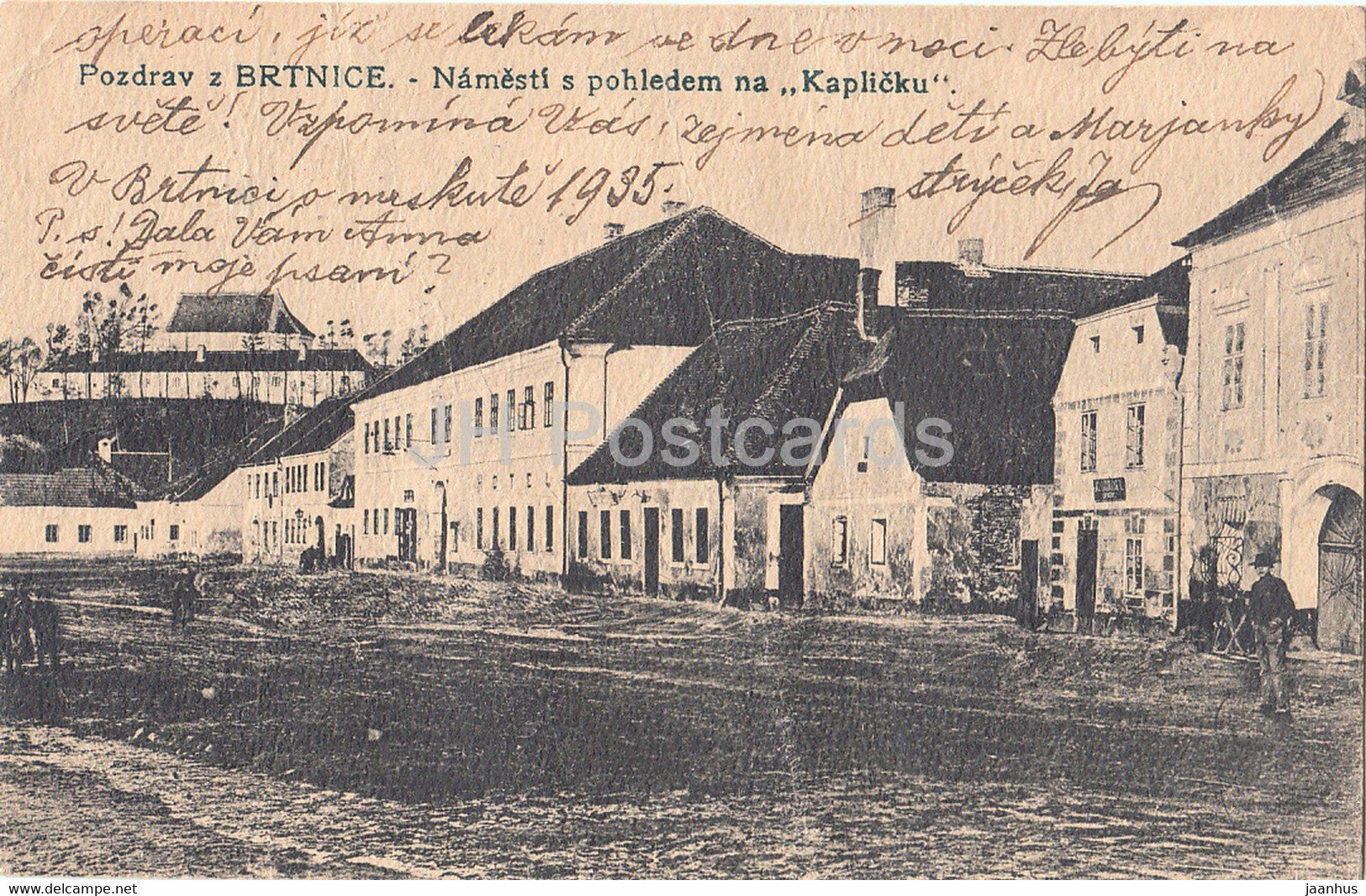 Pozdrav z Brtnice - Namesti s pohledem na Kaplicku - old postcard - 1935 - Czech Republic - Czechoslovakia - used - JH Postcards