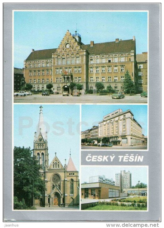 Cesky Tesin - architecture - town views - textile industry - church - Czechoslovakia - Czech - used 1984 - JH Postcards